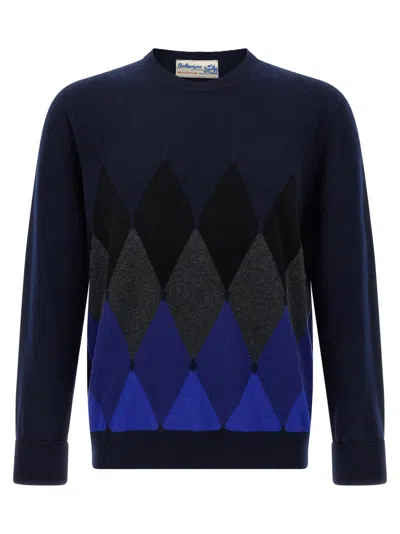 BALLANTYNE NAVY BLUE ARGYLE PATTERN SWEATER