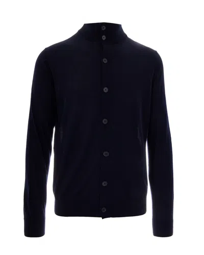 Ballantyne Navy Blue High Collar Button Wool Cardigan In Black