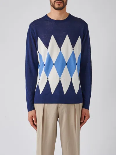 Ballantyne Neck Pullover Diamond Sweater In Latte-blu