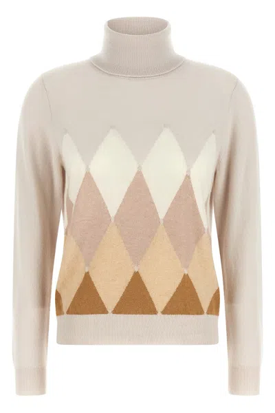 Ballantyne 'new Diamond' Turtleneck Sweater With Diamond Intarsia In Beige