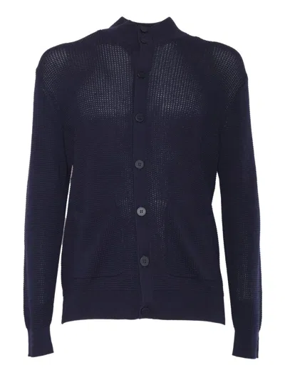 BALLANTYNE OPEN-KNIT BLACK CARDIGAN WITH BUTTON-DOWN FRONT