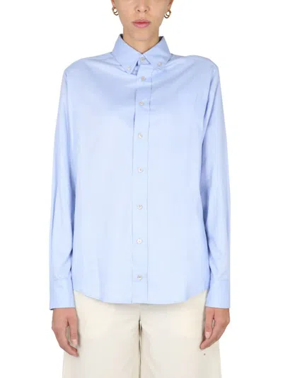 Ballantyne Button-down Shirt With Pleated Back And Curved Hem In Blue