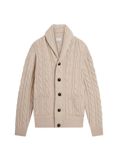 Ballantyne Perla Cable-knit Wool Shawl Collar Cardigan In Brown