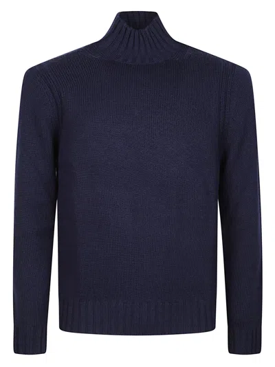 Ballantyne Plain High-neck Ribbed Wool Sweater In Blue