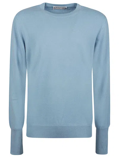 Ballantyne Plain Stitch Classic Crewneck Cashmere Sweater In Blue