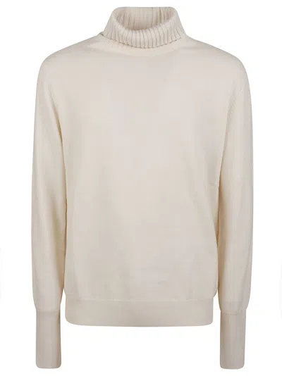 Ballantyne Plain Stitch Luxurious Cashmere Turtleneck Sweater In Neutral