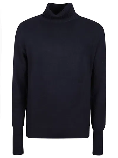 Ballantyne Plain Stitch Pure Cashmere Ribbed Turtleneck Sweater In Blue