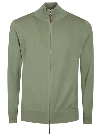 Ballantyne Plain Zipped Caridgan In Sage
