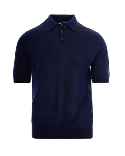 Ballantyne Navy Silk-cashmere Polo With Three-button Collar In Black