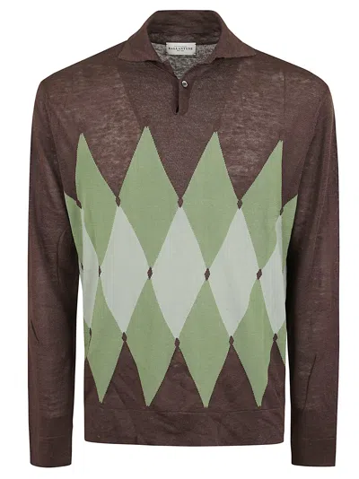 BALLANTYNE POLO NECK PULLOVER WITH DIAMOND PATTERN DETAILING