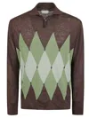 Ballantyne Polo Neck Pullover With Diamond Pattern Detailing In Brown
