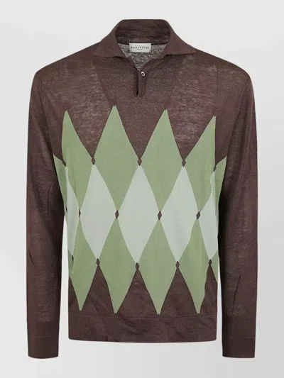 BALLANTYNE POLO NECK SWEATER ARGYLE PATTERN LIGHTWEIGHT