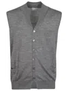 Ballantyne Premium Wool Waistcoat With Ribbed V-neck And Button Front Closure In Grey