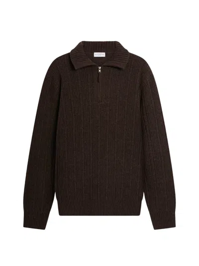 Ballantyne Ribbed-knit Half-zip Sweater In Brown