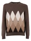 Ballantyne Diamond-patterned Round-neck Sweater In Brown