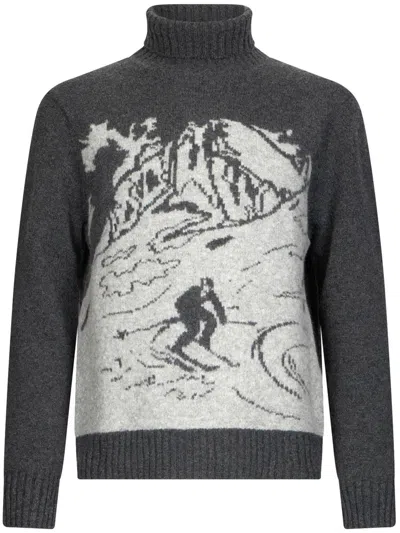 Ballantyne Turtleneck Jacquard-graphic Sweater In Gray