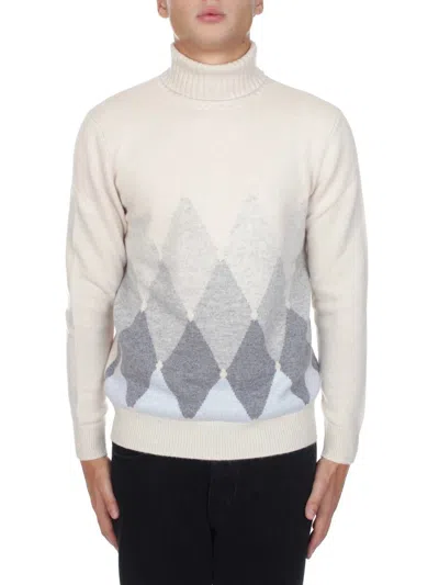 Ballantyne Diamond-shaped Cashmere Turtleneck Sweater In White