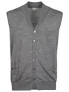 Ballantyne Premium Wool Waistcoat With Ribbed V-neck And Button Front Closure In Gray