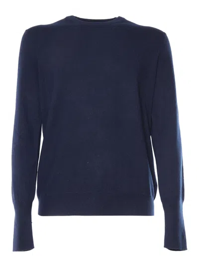 Ballantyne Cashmere Crew Neck Pullover With Puff Sleeves In Blue