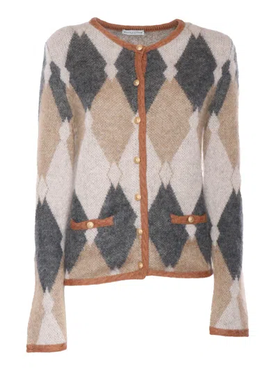 Ballantyne R Neck Cardigan In Brown