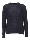 Ballantyne Textured Black Crew Neck Pullover In Blue