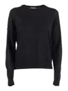 Ballantyne Ribbed Neckline Wool Pullover In Black