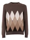 Ballantyne Diamond-patterned Round-neck Sweater In Brown