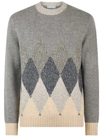 Ballantyne Diamond Mouline Wool Sweater In Grey
