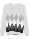 Ballantyne Diamond-pattern V-neck Sweater In Grey