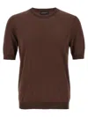 Ballantyne Brown Crew Neck T-shirt With Ribbed Detailing In Brown