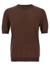 Ballantyne Brown Crew Neck T-shirt With Ribbed Detailing In Brown