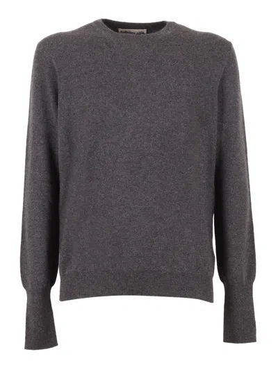 Ballantyne Round Neck Cashmere Pullover With Ribbed Details In Brown