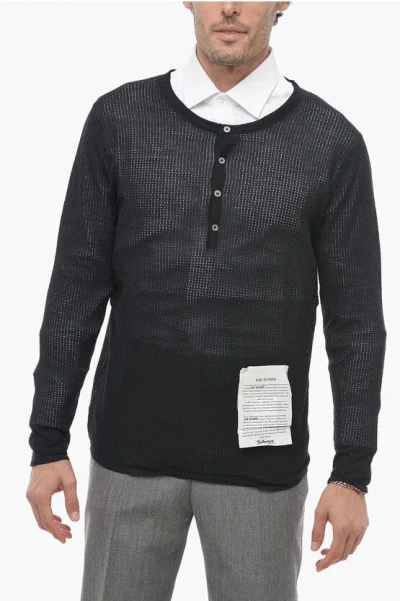 Ballantyne Raw Diamond Cashmere Semi-sheer Sweater In Black