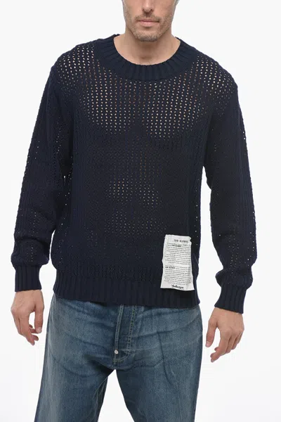 Ballantyne Raw Diamond Perforated Cotton Crew-neck Sweater In Black