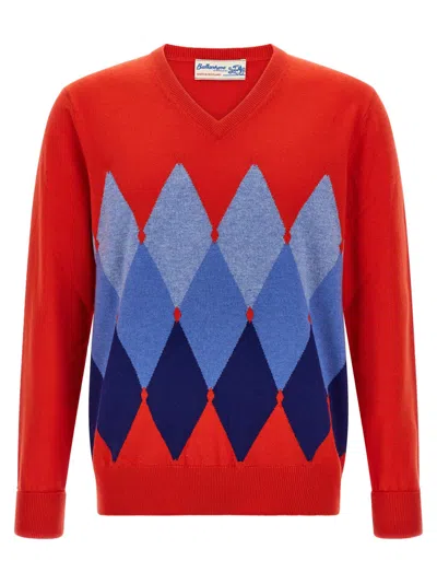 BALLANTYNE RED ARGYLE PATTERN SWEATER
