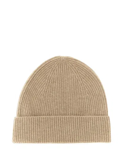 Ballantyne Ribbed Cashmere Beanie Hat In Brown