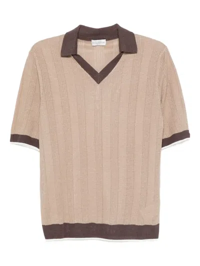 Ballantyne Geripptes T-shirt Mit Polokragen In Brown
