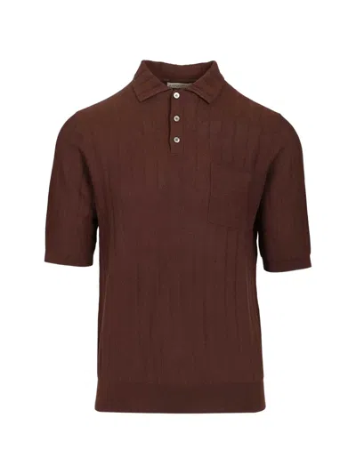 Ballantyne Ribbed-knit Chest-pocket Polo Shirt In Brown