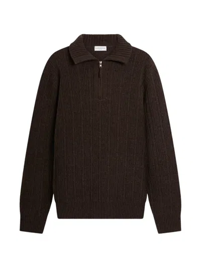 Ballantyne Ribbed-knit Half-zip Sweater In Brown