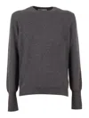 Ballantyne Round Neck Cashmere Pullover With Ribbed Details In Brown