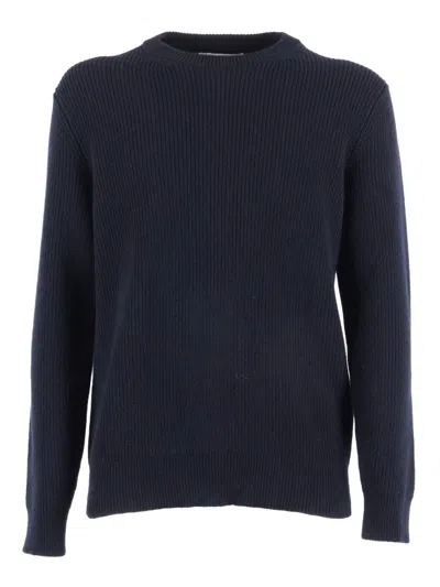 Ballantyne Round Neck Pullover Sweater In Fine Knit Wool In Blue