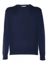 Ballantyne Round Neck Pullover Sweater In Fine Knit Wool In Blue