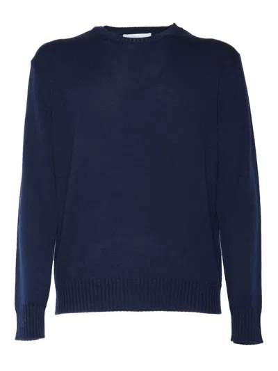 Ballantyne Round Neck Pullover Sweater In Fine Knit Wool In Blue