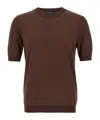 Ballantyne Brown Crew Neck T-shirt With Ribbed Detailing In Red