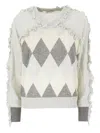 Ballantyne Ruffle-trimmed Diamond-pattern Sweater In Gray