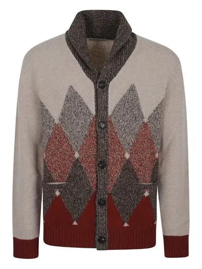 BALLANTYNE SHAWL-COLLAR DIAMOND-PATTERN CARDIGAN
