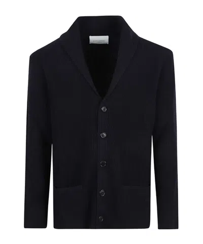 Ballantyne Shawl Collar Ribbed Cardigan In Blue