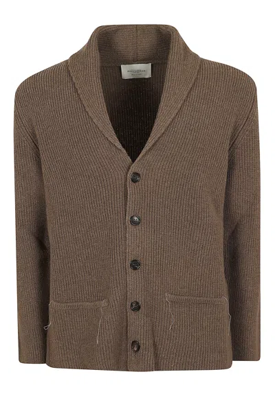 Ballantyne Shawl Collar Ribbed Knit Cardigan With Button Closure In Brown