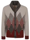 Ballantyne Shawl-collar Diamond-pattern Cardigan In Neutral