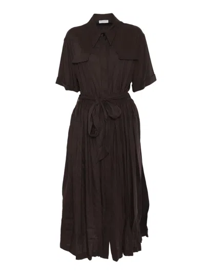 Ballantyne Shirt-style Midi Dress With Belted Waist In Brown